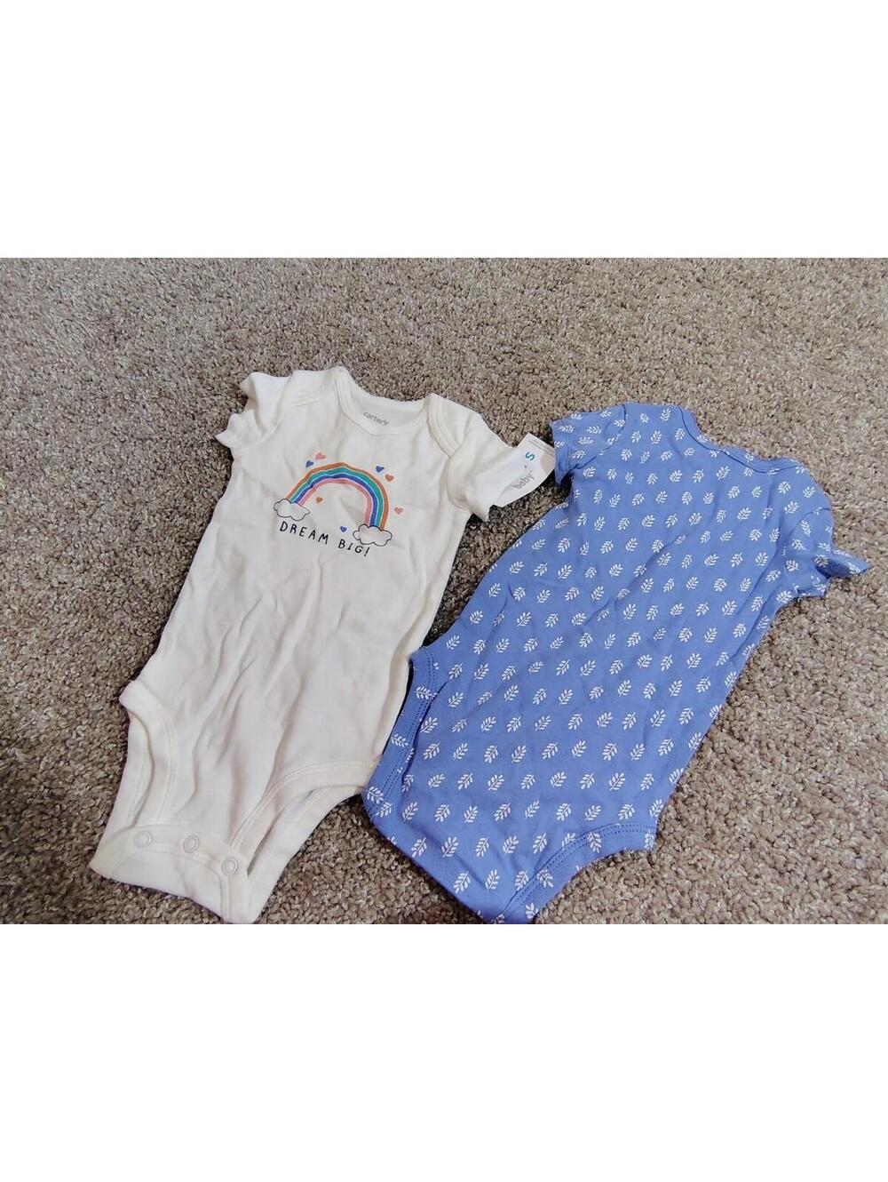 Baby Girl 6 mo Nwt Carters 100% Cotton 2 piece short sleeve blue floral rainbow